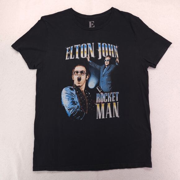 Elton John Rocket Man Band Graphic Crew Neck T Shirt Womens Size Large L Black - Picture 2 of 9